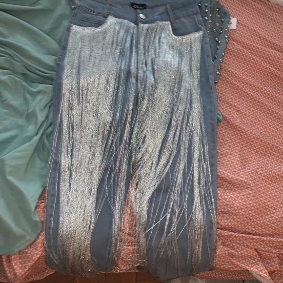 jeans with silver fringe